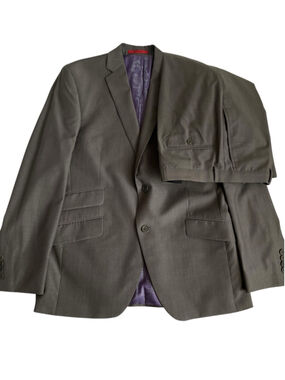 Ted Baker Joe CT 2pc Suit Mens 42R/35X34 Slim Wool Stone Grey Muted Olive